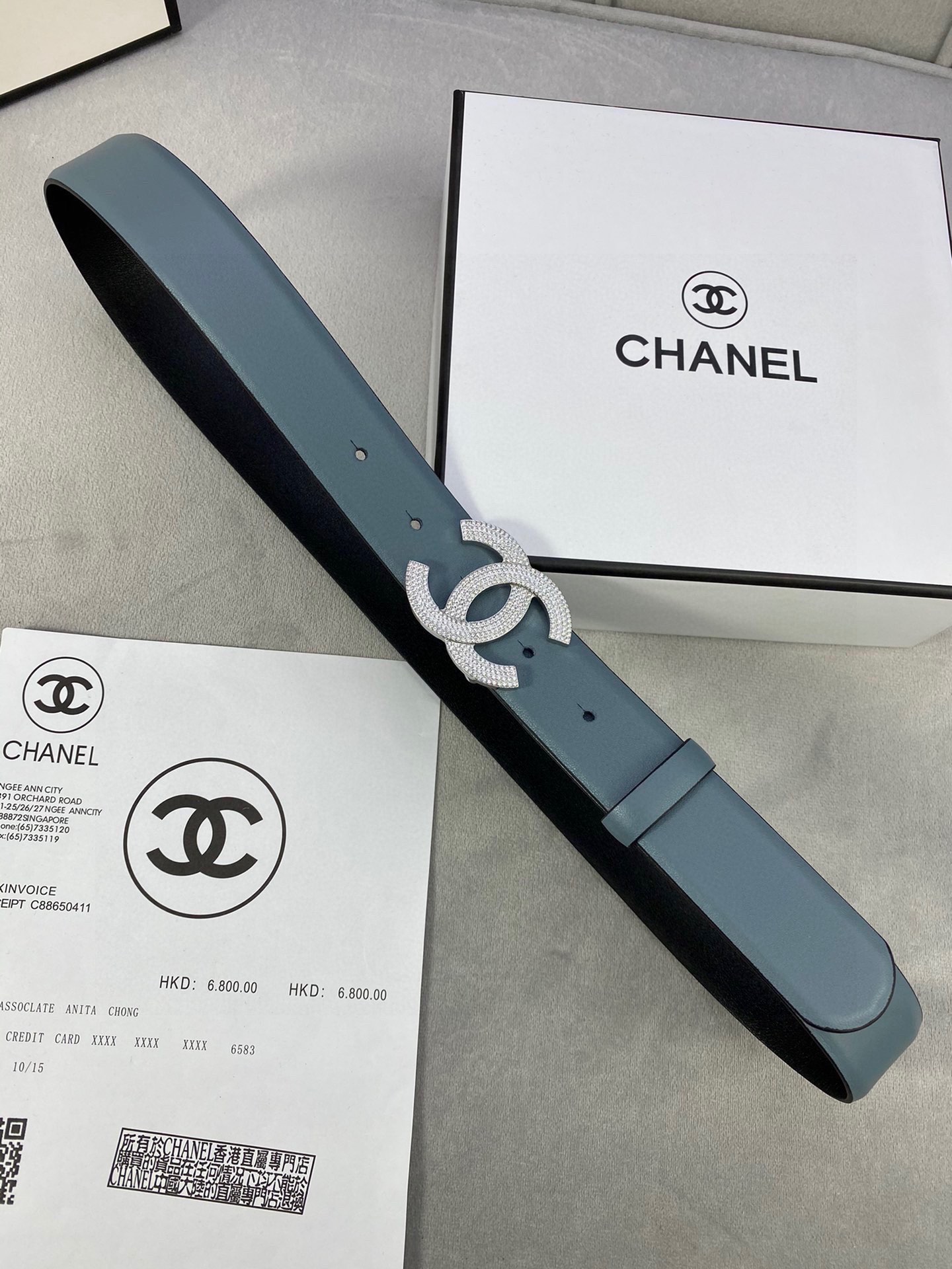  宽度3.0cm Chanel （香奈儿）女士腰带皮带新款柔软进口小牛皮金 银色方钻金属钢扣