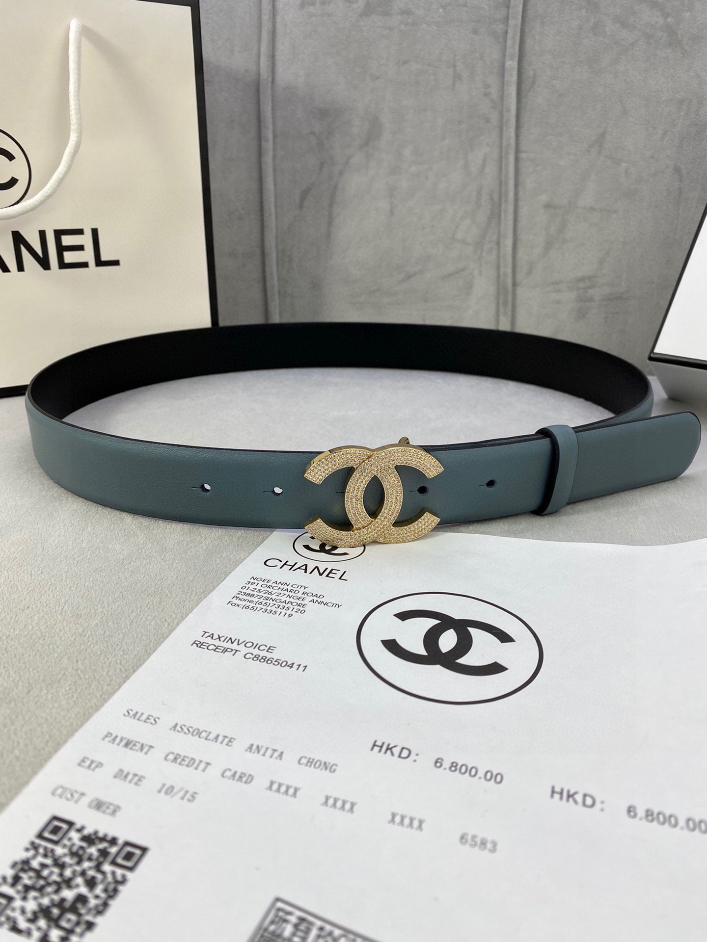  宽度3.0cm Chanel （香奈儿）女士腰带皮带新款柔软进口小牛皮金 银色方钻金属钢扣
