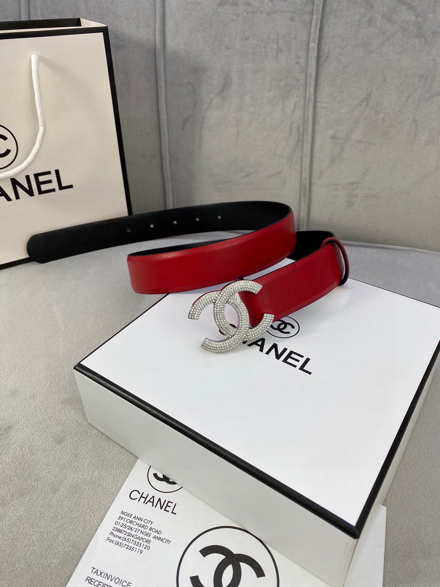  宽度3.0cm Chanel （香奈儿）女士腰带皮带新款柔软进口小牛皮金 银色方钻金属钢扣