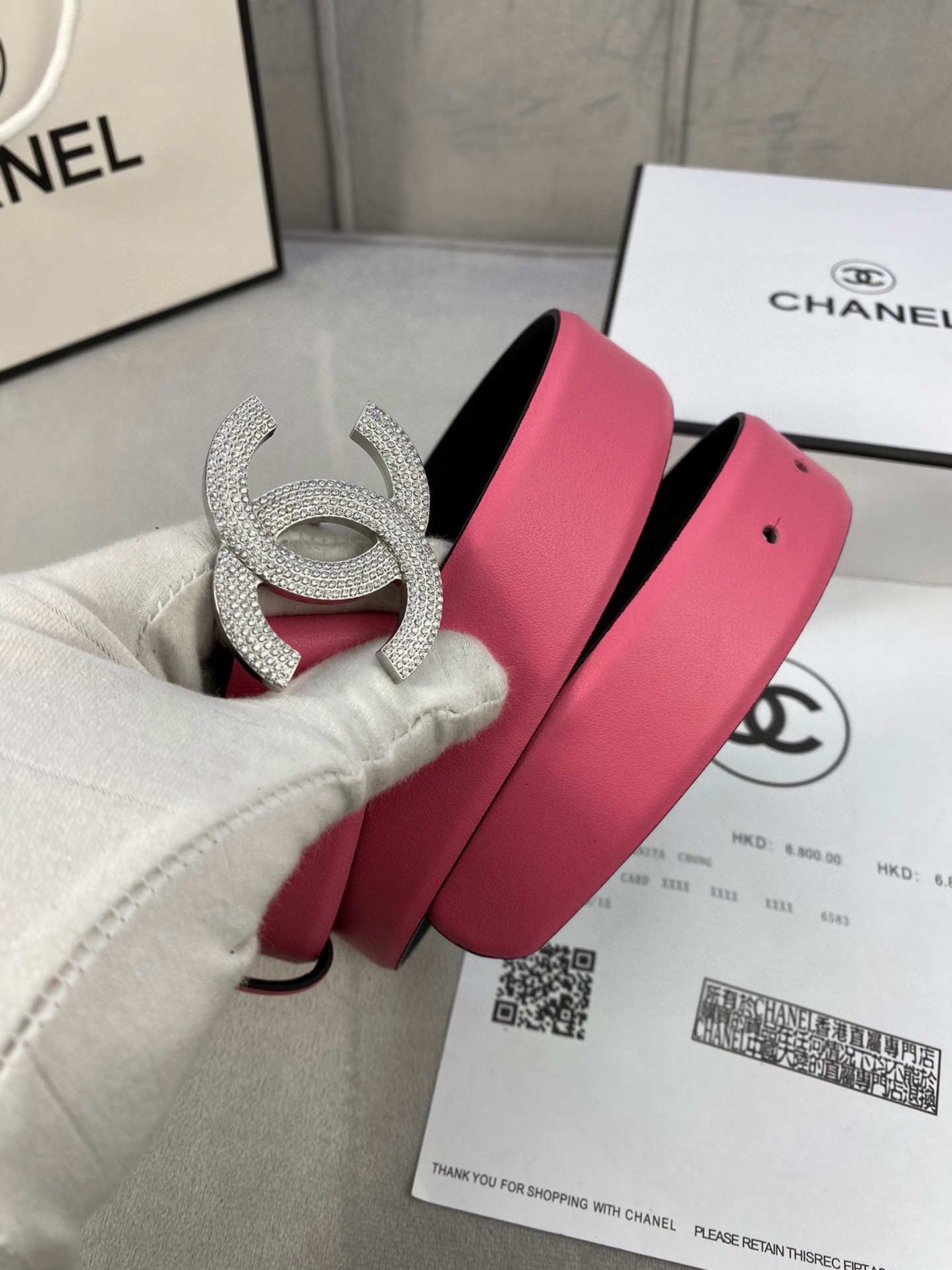  宽度3.0cm Chanel （香奈儿）女士腰带皮带新款柔软进口小牛皮金 银色方钻金属钢扣