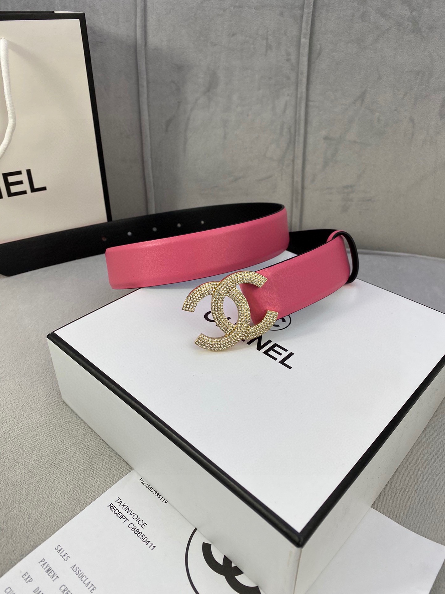  宽度3.0cm Chanel （香奈儿）女士腰带皮带新款柔软进口小牛皮金 银色方钻金属钢扣