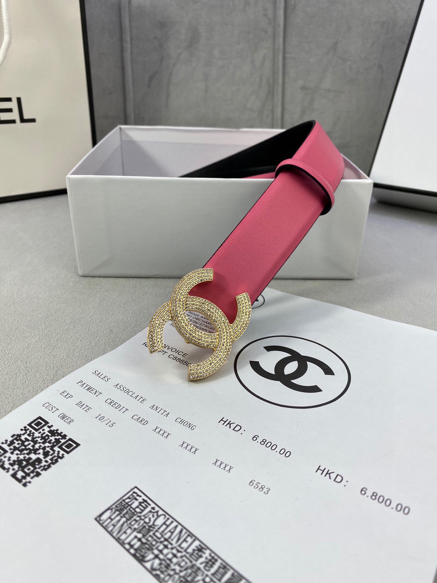  宽度3.0cm Chanel （香奈儿）女士腰带皮带新款柔软进口小牛皮金 银色方钻金属钢扣