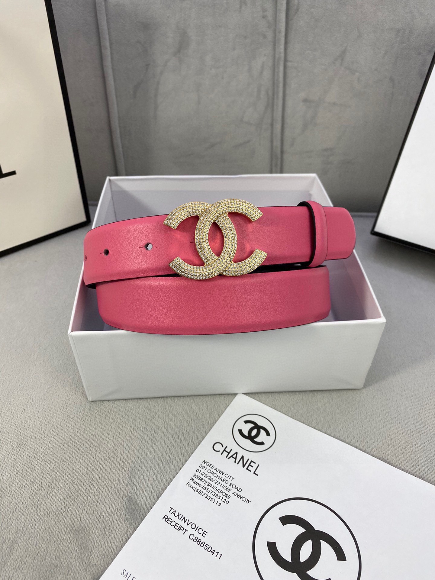  宽度3.0cm Chanel （香奈儿）女士腰带皮带新款柔软进口小牛皮金 银色方钻金属钢扣