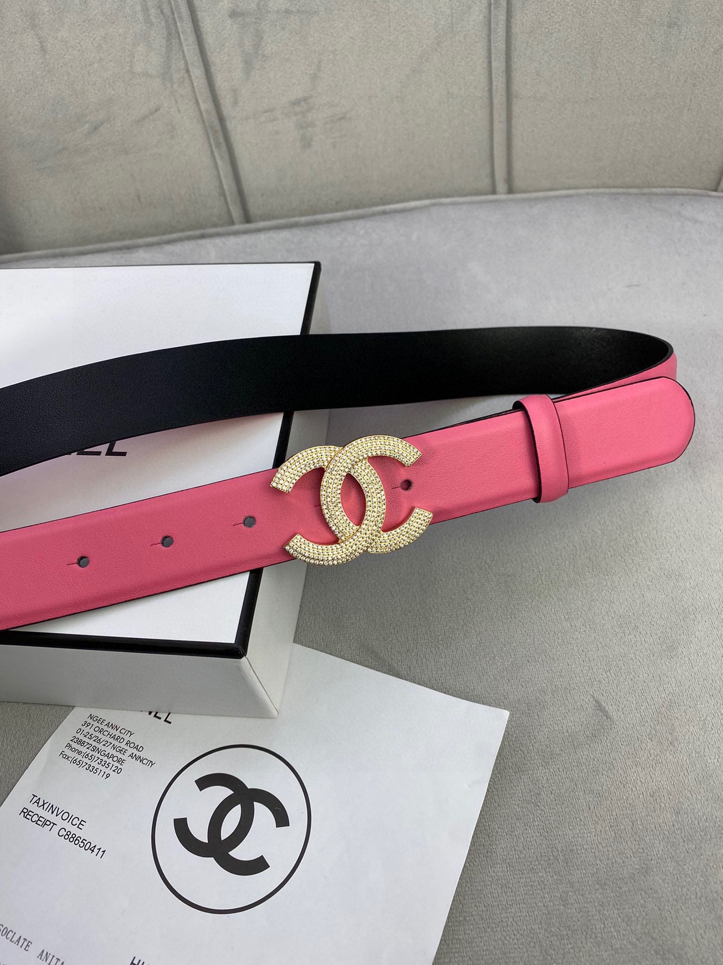  宽度3.0cm Chanel （香奈儿）女士腰带皮带新款柔软进口小牛皮金 银色方钻金属钢扣
