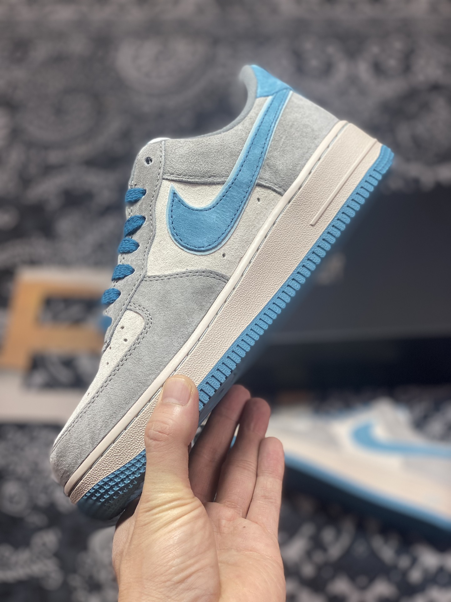 Nike Air Force 1′07 Low Suede ”Grey/Lake Blue” Air Force One sneakers ”suede dark gray lake blue” ZB2121-666