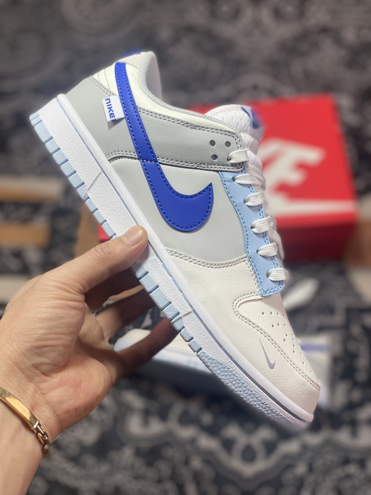 Nike WMNS SB Dunk Low GS ”Ivory Hyper Royal” rebound shoes ”off-white blue” FB1843-141