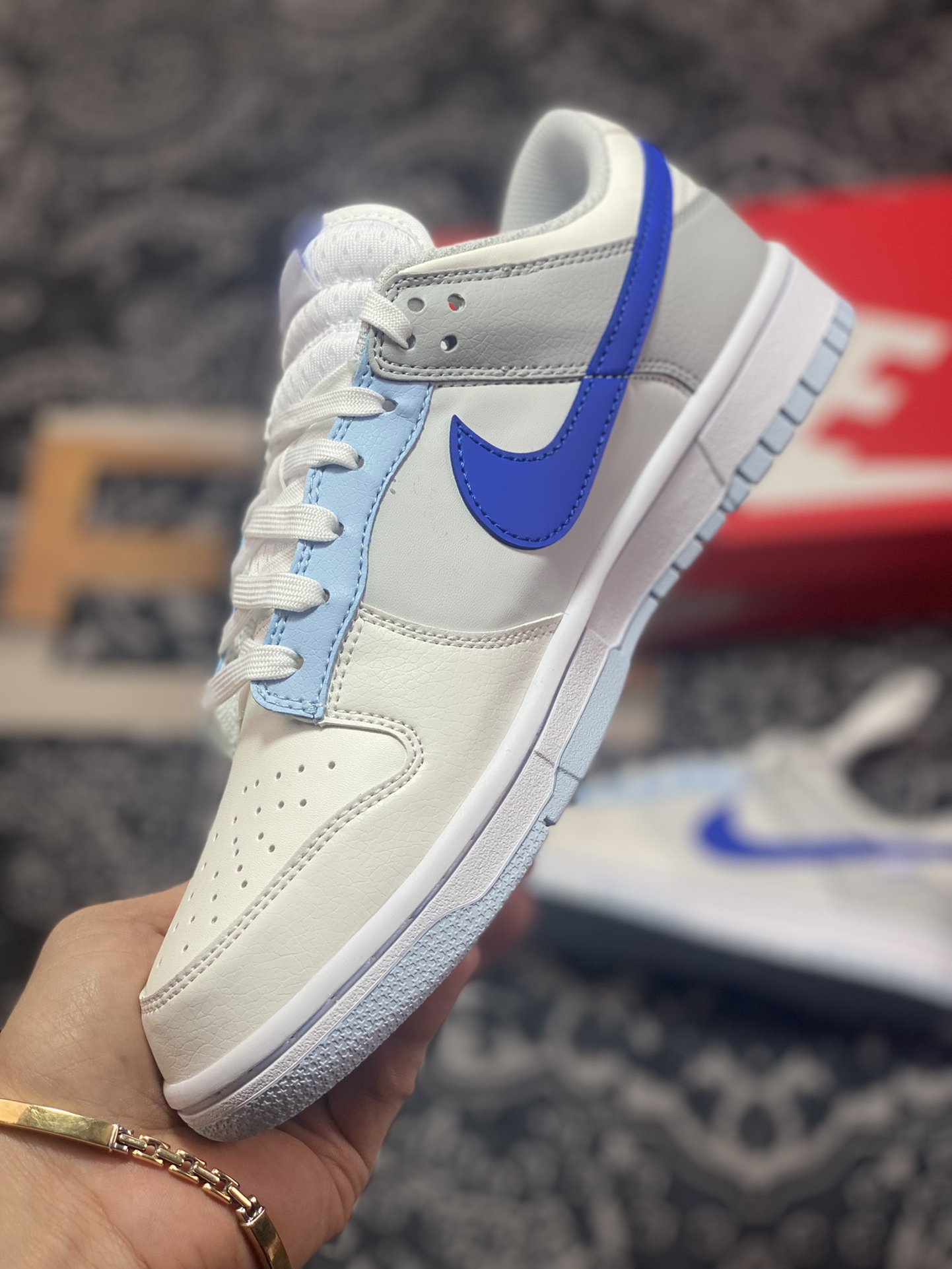 Nike WMNS SB Dunk Low GS ”Ivory Hyper Royal” rebound shoes ”off-white blue” FB1843-141