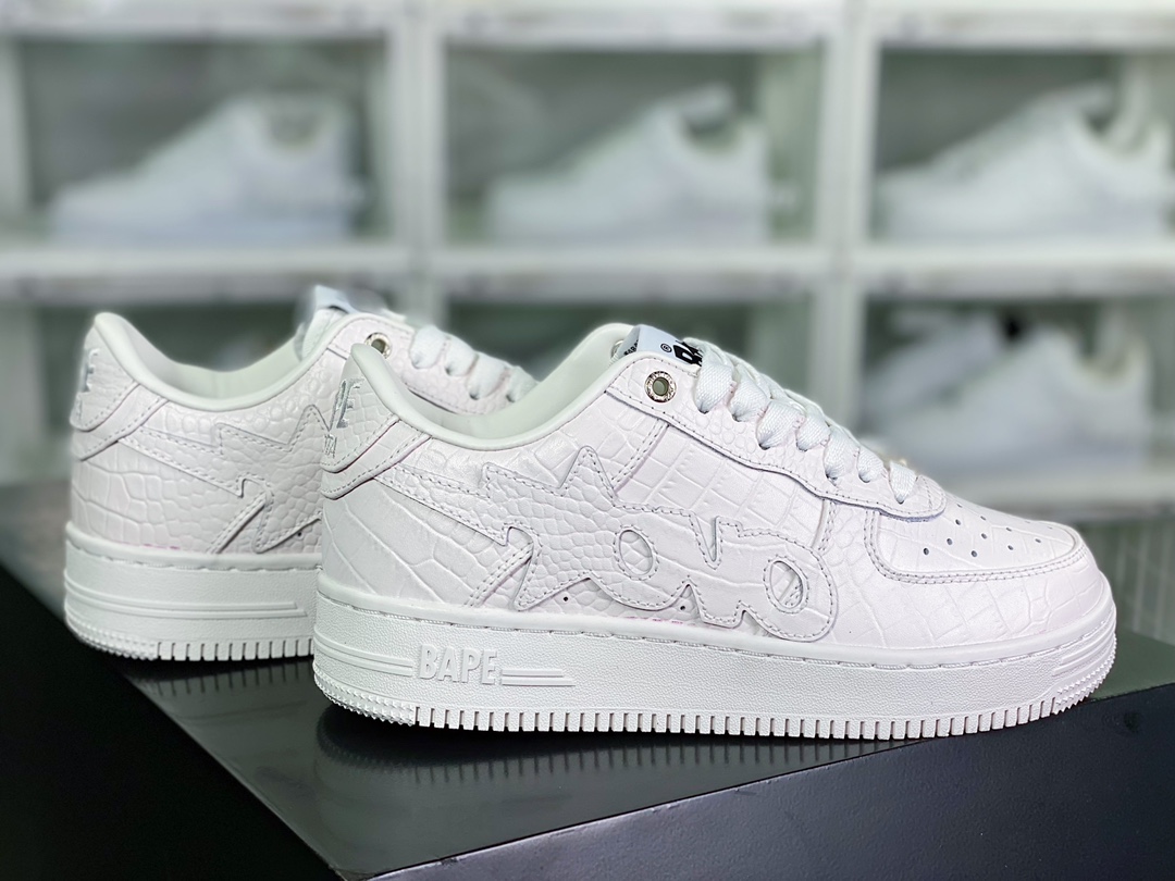 OVO x A Bathing Ape [BAPE] Sta Low ”White” Star series low-top suede shoes ”Crocodile White OVO” 1G8-010-091