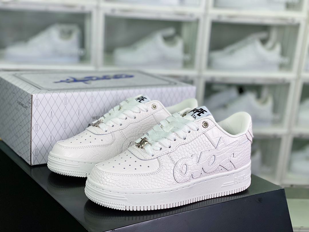 OVO x A Bathing Ape [BAPE] Sta Low ”White” Star series low-top suede shoes ”Crocodile White OVO” 1G8-010-091