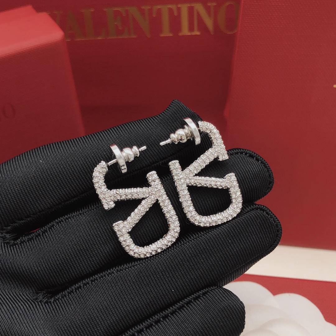 N.º VED0003 Pendientes Valentino en forma de V con circonitas, plateados