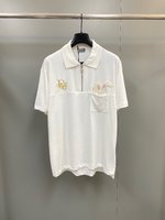 Dior Clothing Polo Gold White Embroidery Cotton Knitting Spring/Summer Collection Fashion Casual