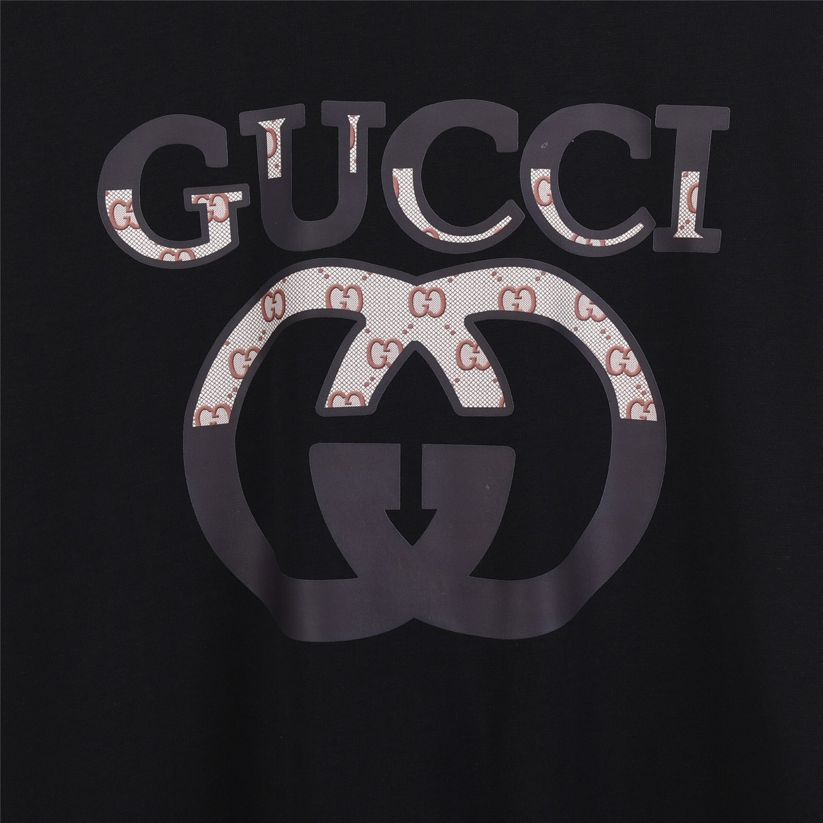 180 Gucci古驰23Fw春夏新款立体半印双环logo短袖黑色