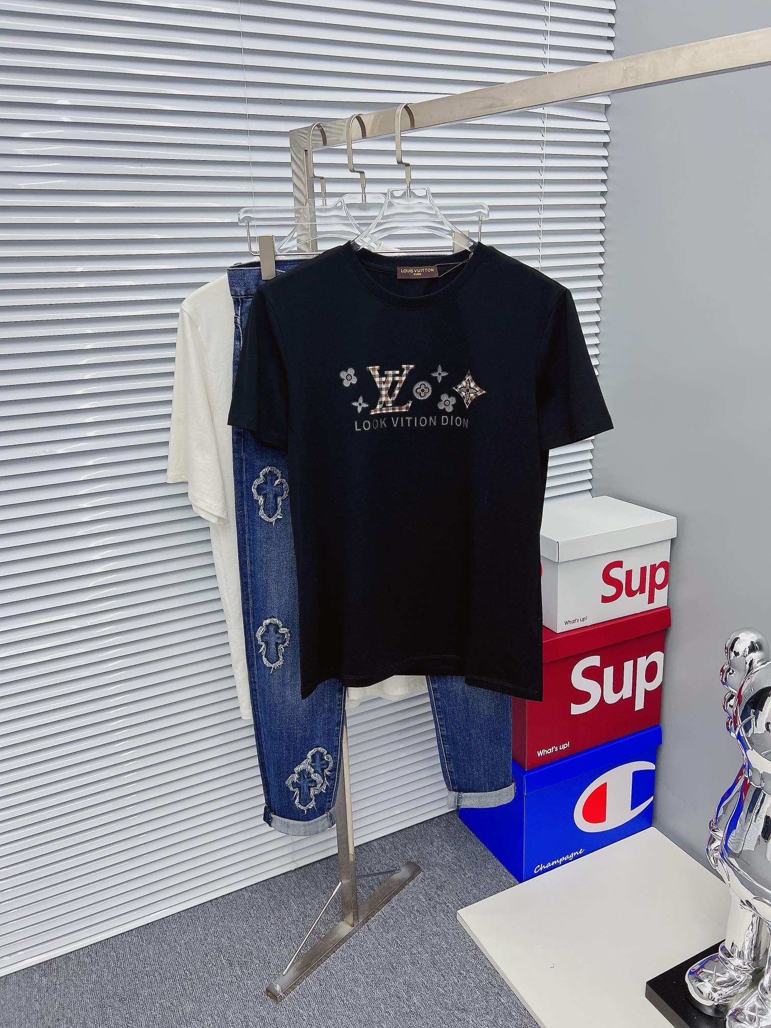 Louis Vuitton Clothing T-Shirt Unisex Cotton Mercerized Spring Collection Fashion Short Sleeve