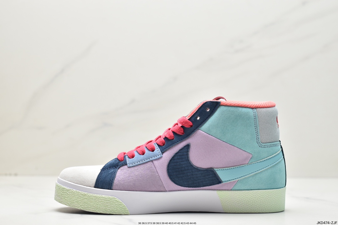 Nike Zoom Blazer Mid Premium SB ”Mosaic Pack-Multi” sneakers ”Spliced ??wick yellow and green color-blocked hooks” DA8854-300