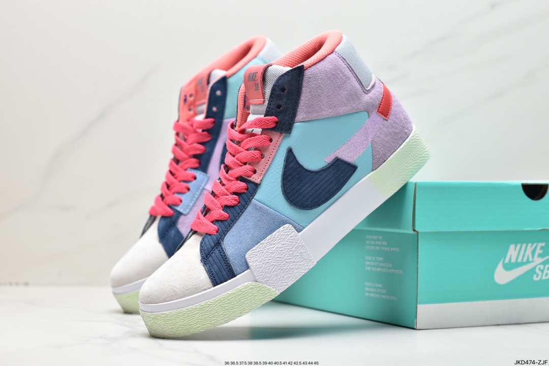 Nike Zoom Blazer Mid Premium SB ”Mosaic Pack-Multi” sneakers ”Spliced ??wick yellow and green color-blocked hooks” DA8854-300