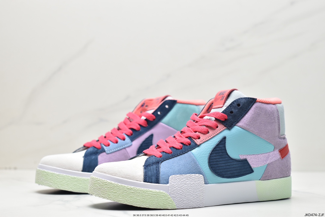 Nike Zoom Blazer Mid Premium SB ”Mosaic Pack-Multi” sneakers ”Spliced ??wick yellow and green color-blocked hooks” DA8854-300