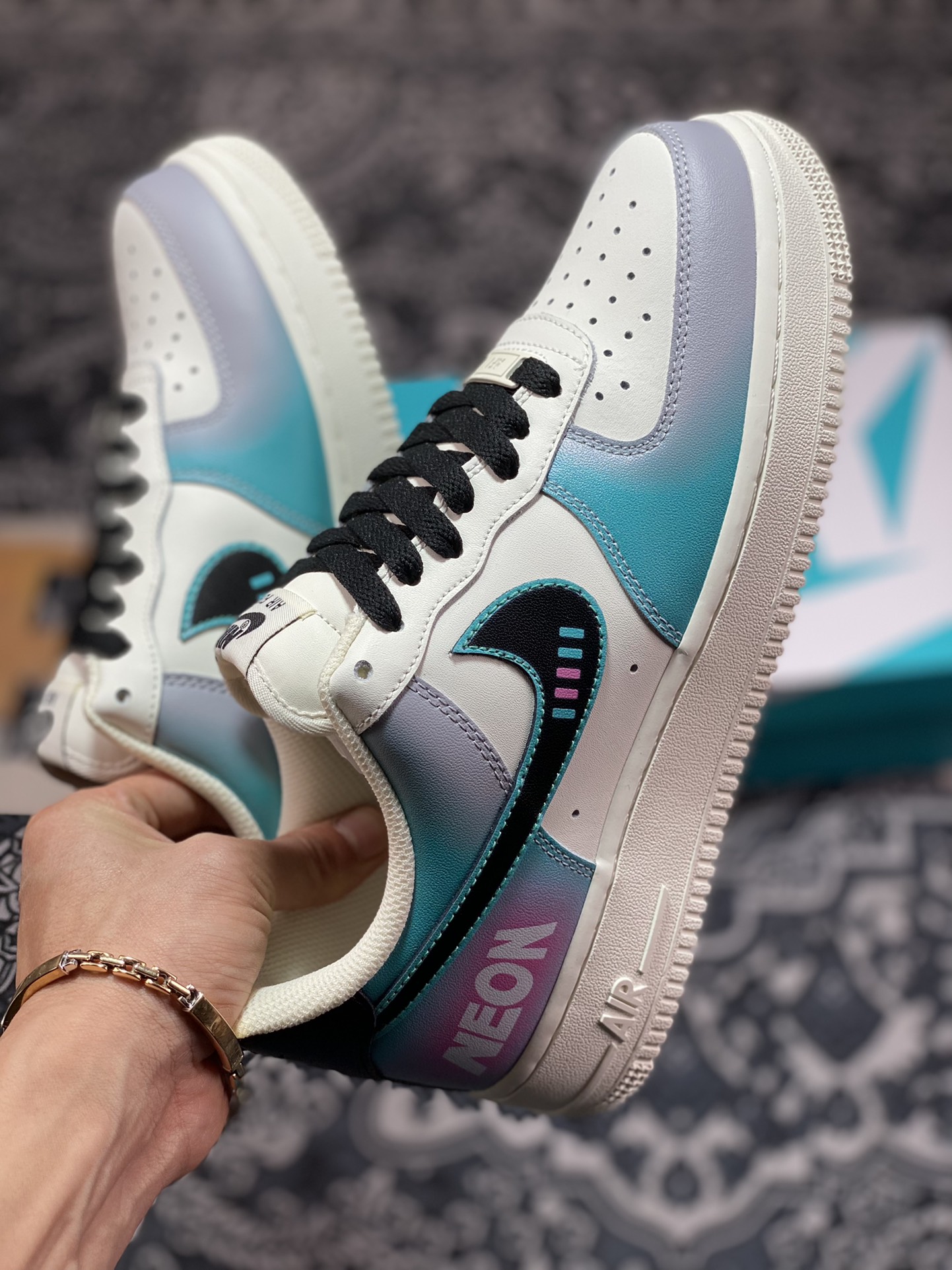 Nike Air Force 1 07 LV8 ”NEON” Air Force One sneakers ”leather beige black gray blue pink neon” CW2288-313