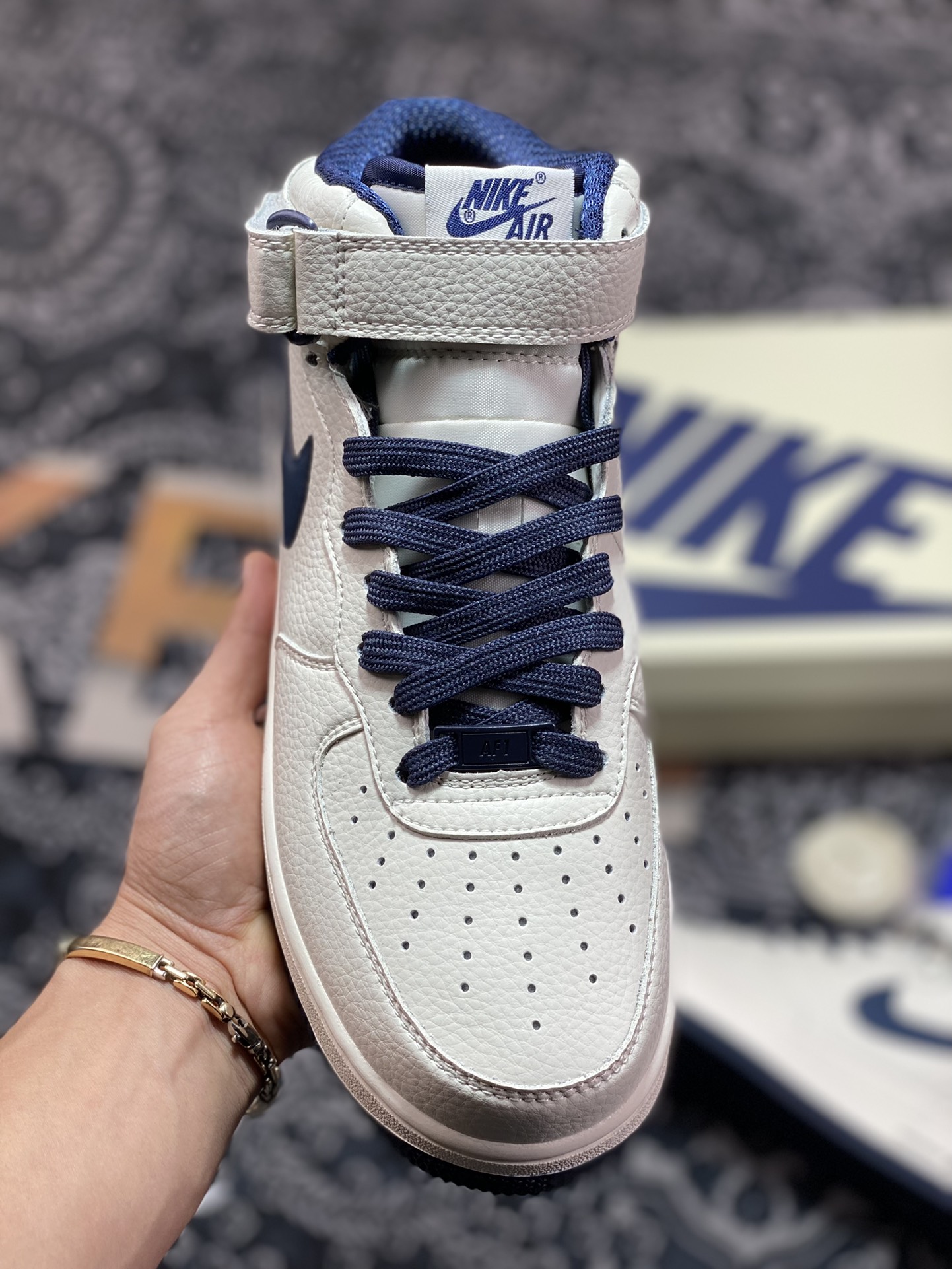 Nike Air Force 1'07 Mid ”Beige/Navy” Air Force 1 sneakers ”leather off-white navy blue” PA0920-508