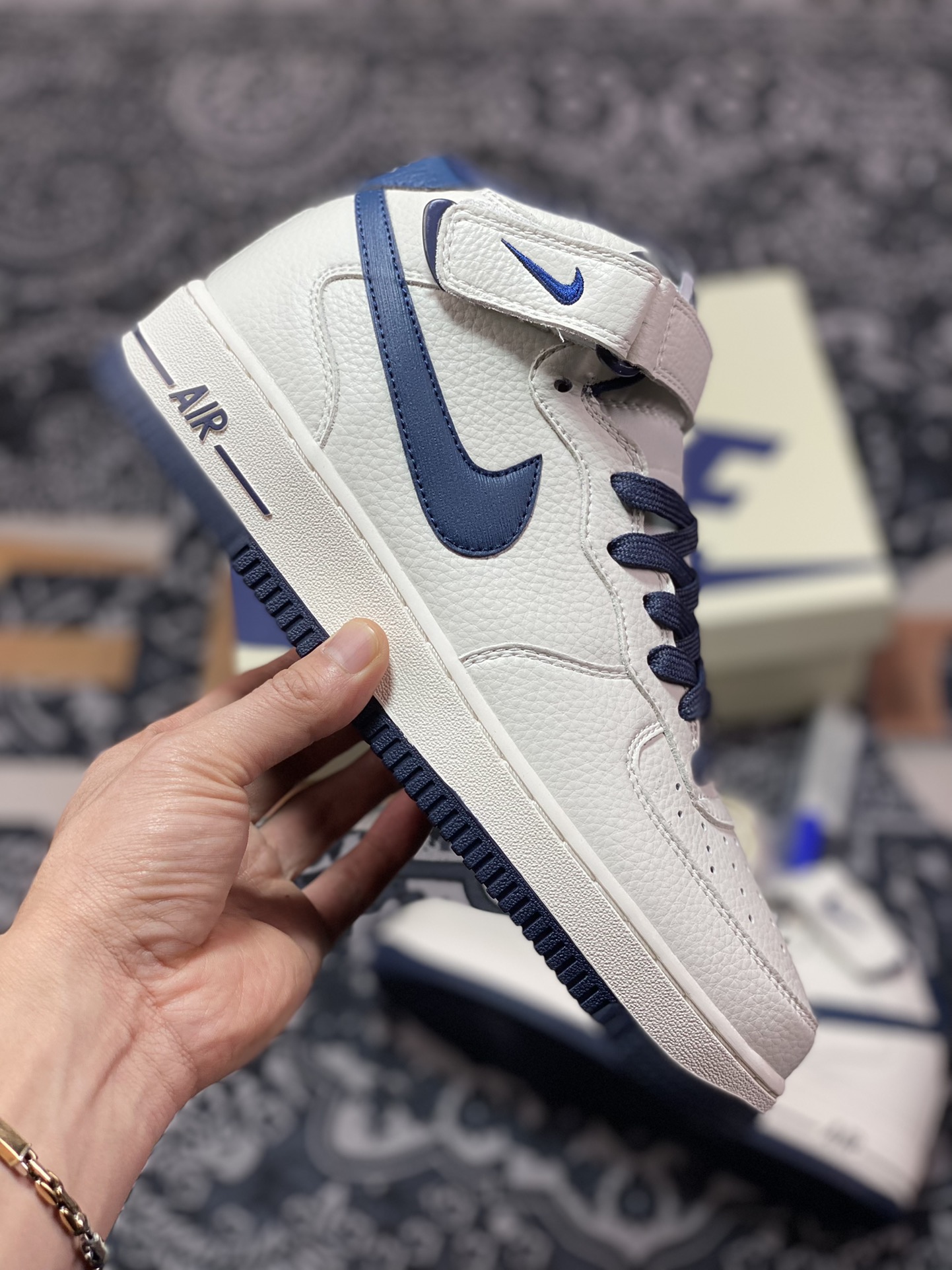 Nike Air Force 1'07 Mid ”Beige/Navy” Air Force 1 sneakers ”leather off-white navy blue” PA0920-508