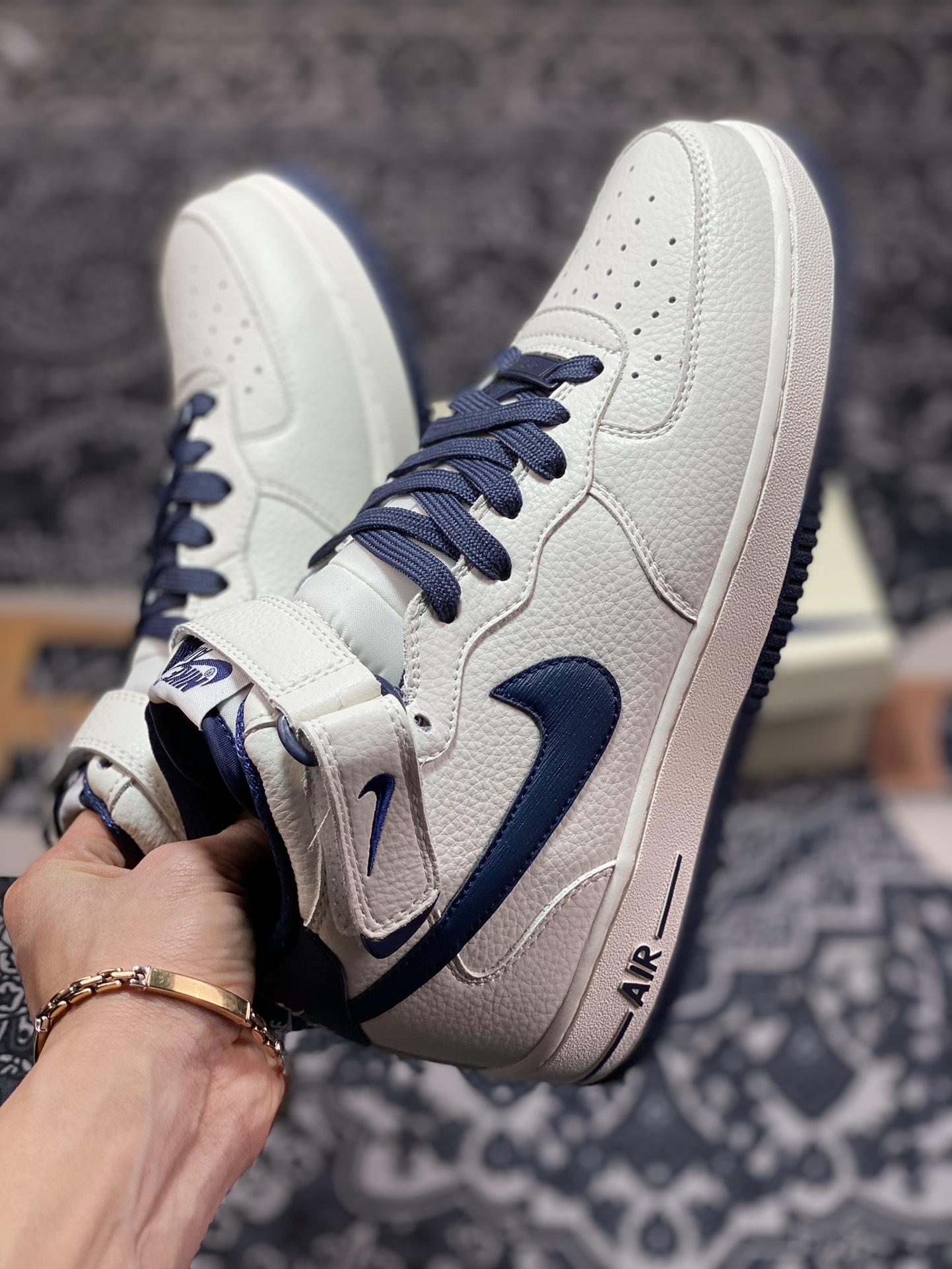 Nike Air Force 1'07 Mid ”Beige/Navy” Air Force 1 sneakers ”leather off-white navy blue” PA0920-508