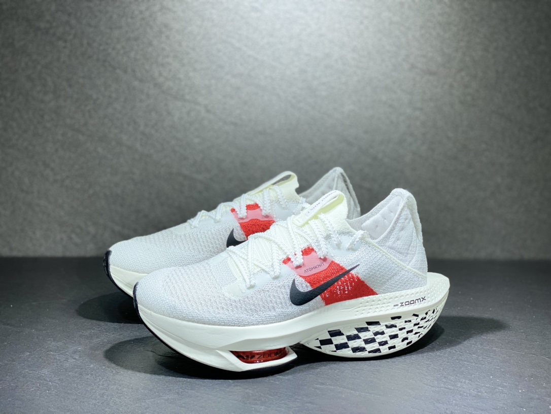 Nike Air ZoomX AlphaFly NEXT% 2”White/Red/Black” Alpha 2 generation jogging shoes ”knitted white red and black race flag plaid” DJ6206-130