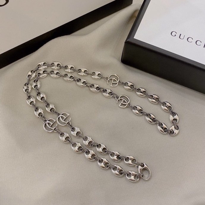 NO:109206,Gucci/Gucci new men's accessories classic retro double G anchor necklace size about 60cm weight about 59g, jewelry quality, gucci, gucci, necklace19860909Gucci/古驰新款男士配饰经典复古双 G 船锚项链 尺寸约60cm 重约59g,饰品精品,gucci,gucci,necklace,Jewelry