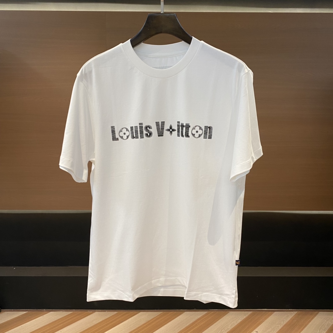 Louis Vuitton Clothing T-Shirt Black Fluorescent Green White Printing Cotton Casual