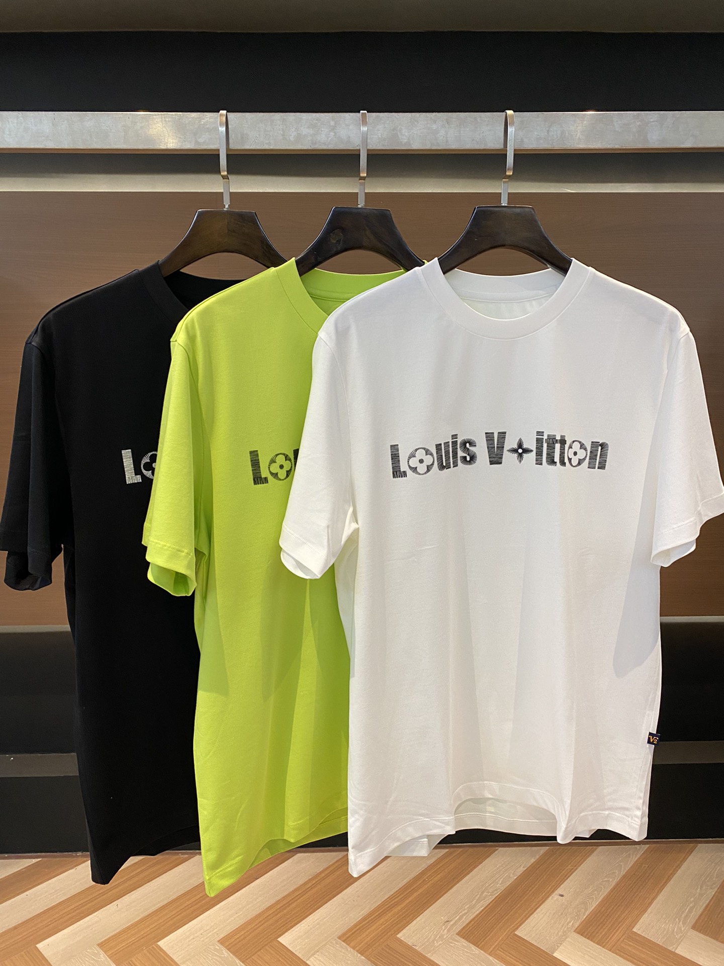 Louis Vuitton Perfect 
 Clothing T-Shirt Black Fluorescent Green White Printing Cotton Casual