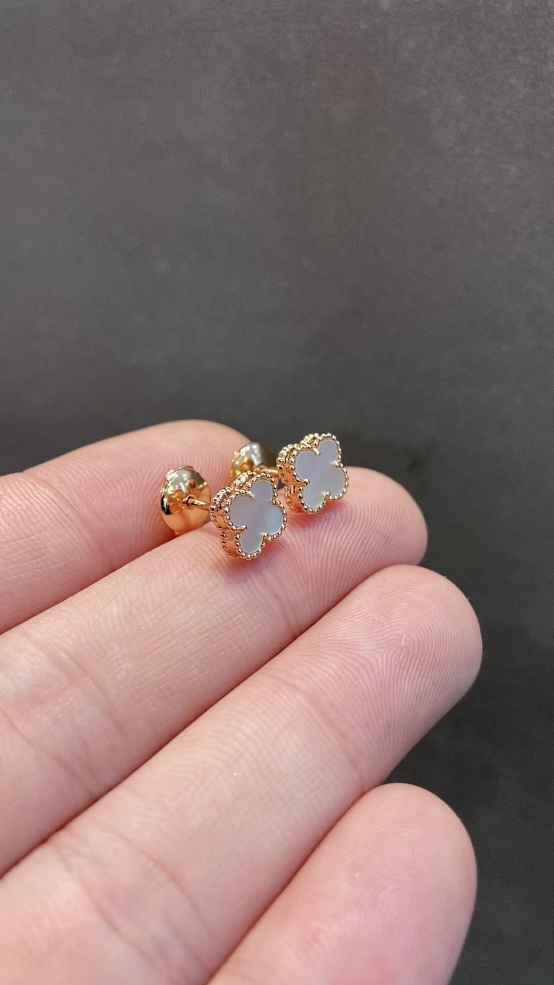 Van Cleef & Arpels vca mini玫白四叶草耳钉