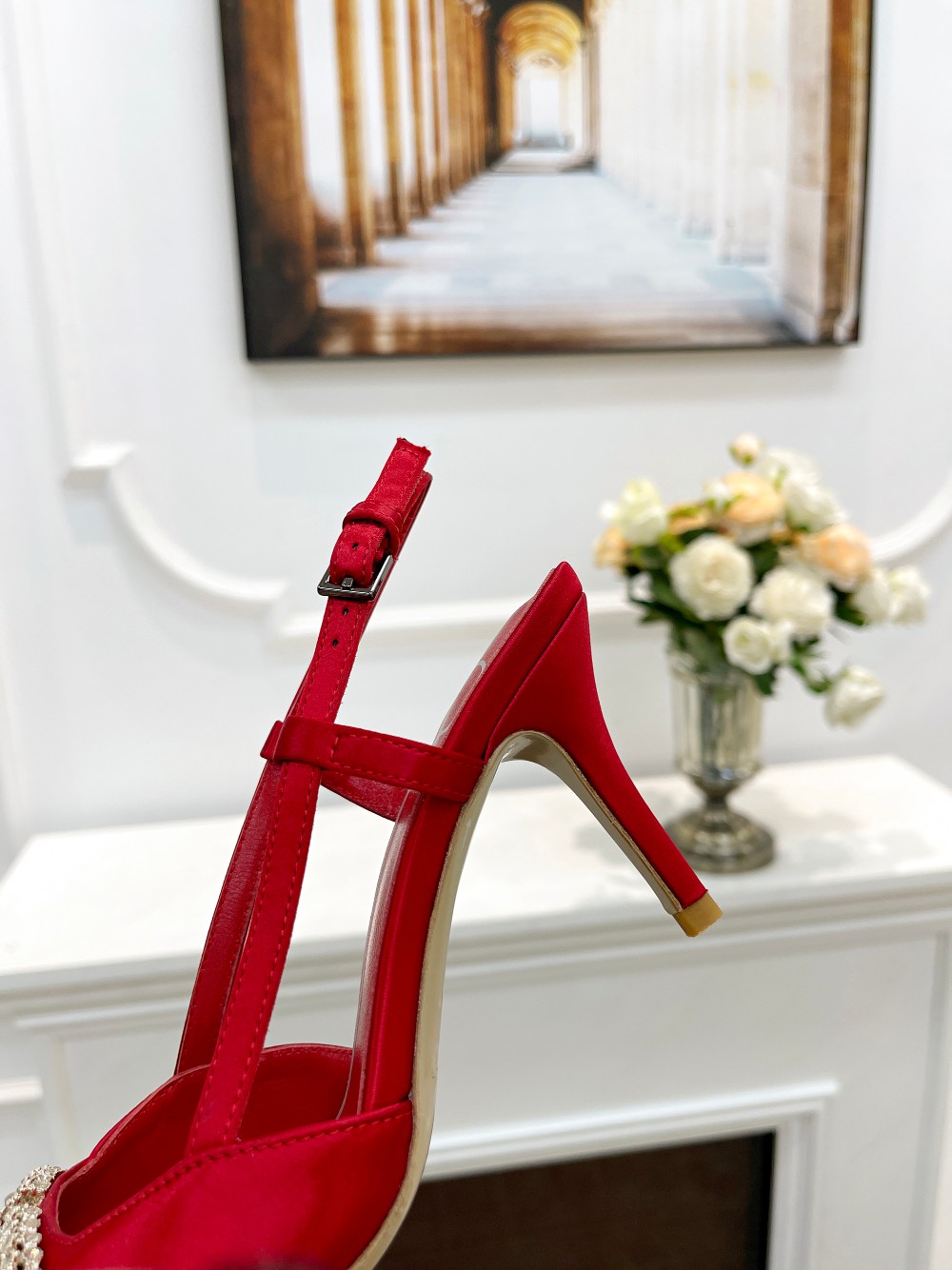 Valentino Women's Rhinestone-Embellished Slingback Heels in Red Silk 10 a1676478397408 0165