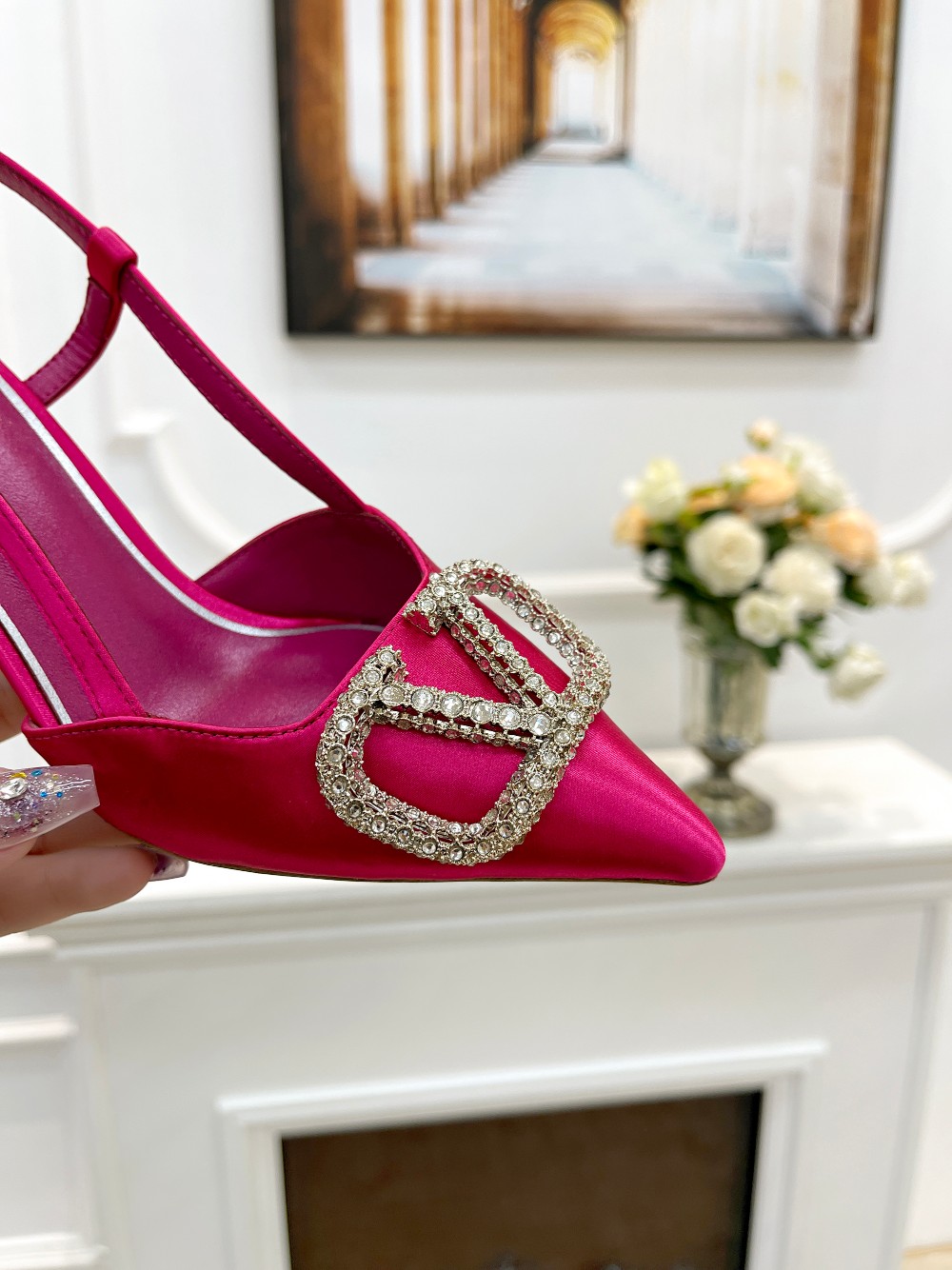 VALENTINO Women's Rhinestone Embellished Silk Slingback Heels 7 a1676478500277 1004
