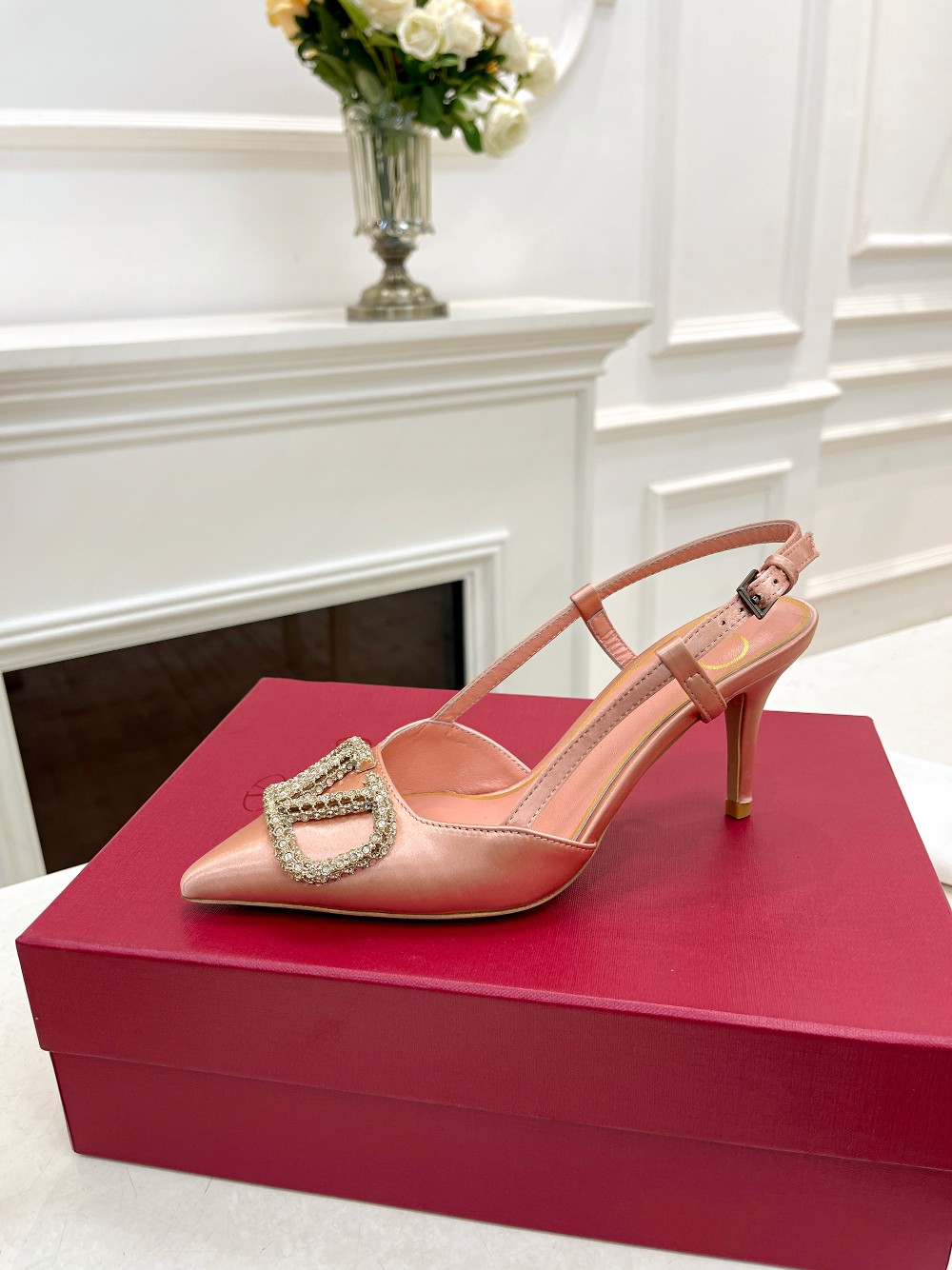 VALENTINO Women's Rhinestone Embellished Silk Slingback Heels