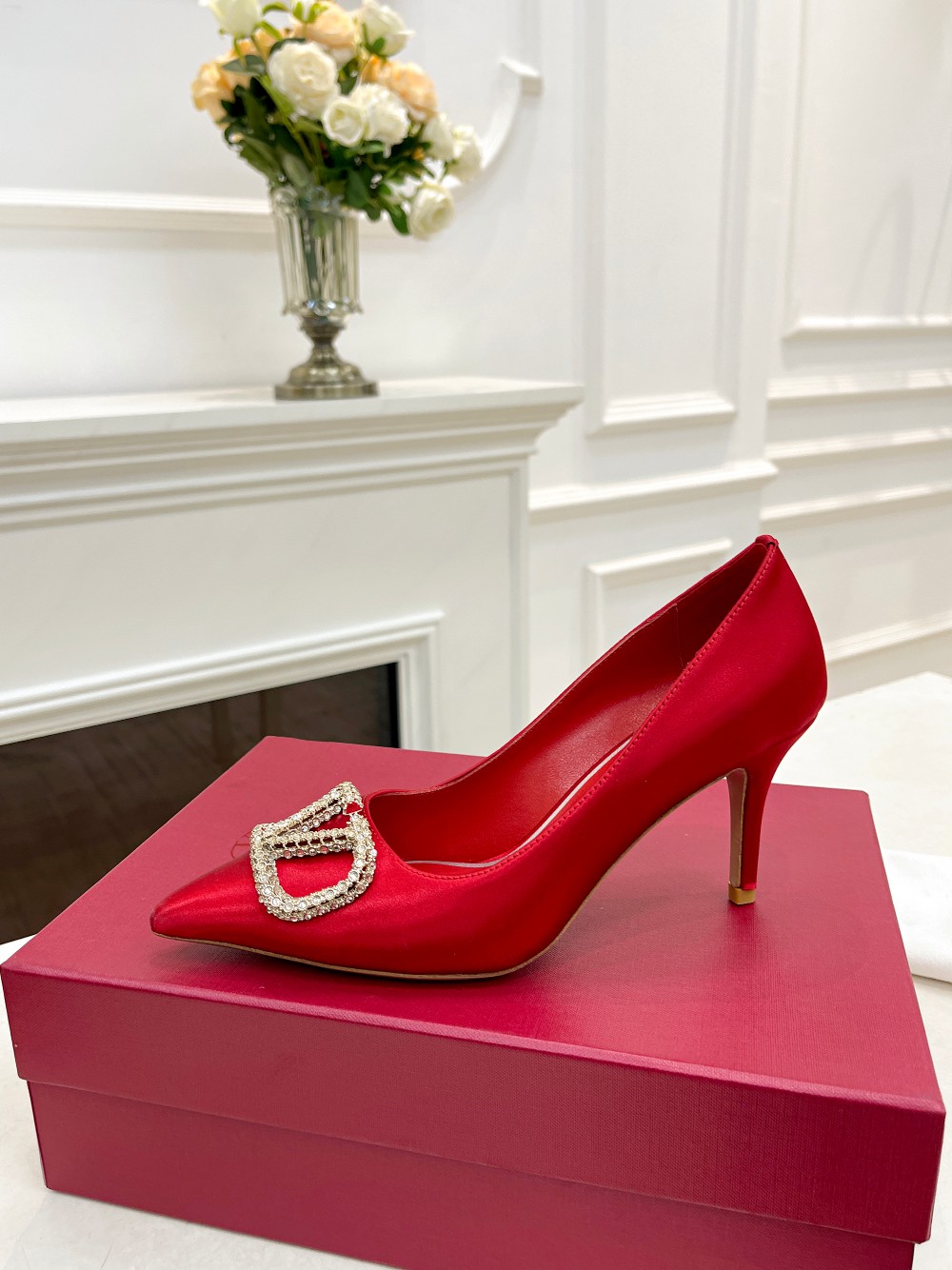Valentino Women's Red Silk Pumps with Rhinestone Buckle - Elegant Style 2 a1676527779383 1030