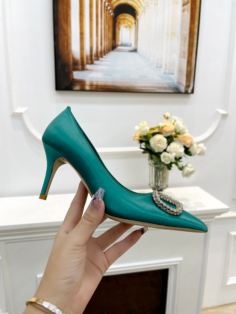 Valentino Women's Spring/Summer Rhinestone Heeled Pumps - Elegant & Chic 3 a1676527851398 0878