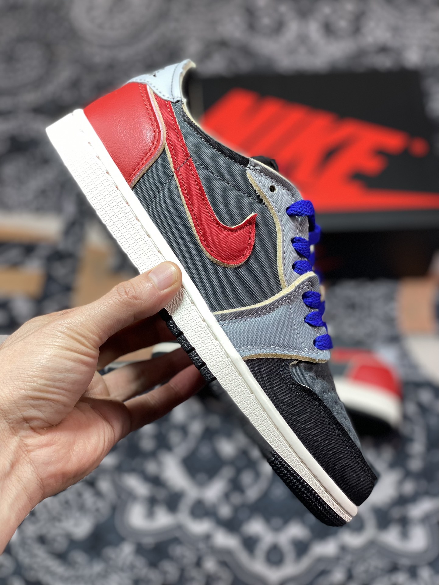 Air Jordan 1 Low black gray red AJ1 low-top casual sneakers DV0982-006