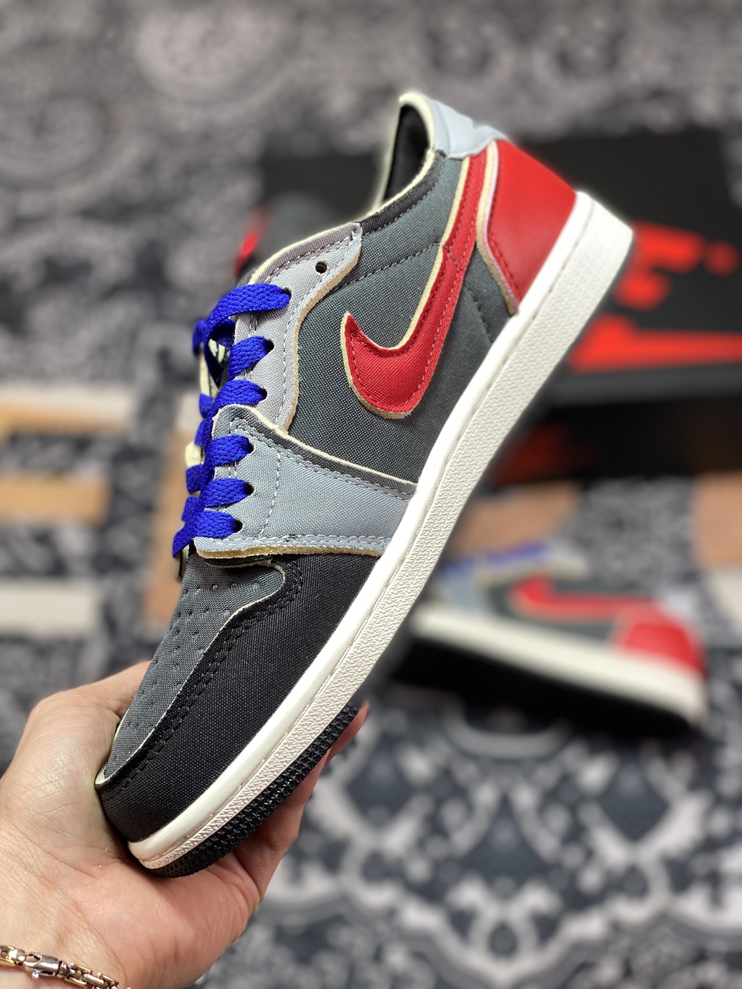 Air Jordan 1 Low black gray red AJ1 low-top casual sneakers DV0982-006
