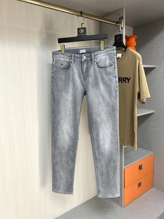 Best Wholesale Replica Dior Clothing Jeans Grey White Embroidery Men Cotton Denim Frosted Genuine Leather Spring/Summer Collection Fashion Casual