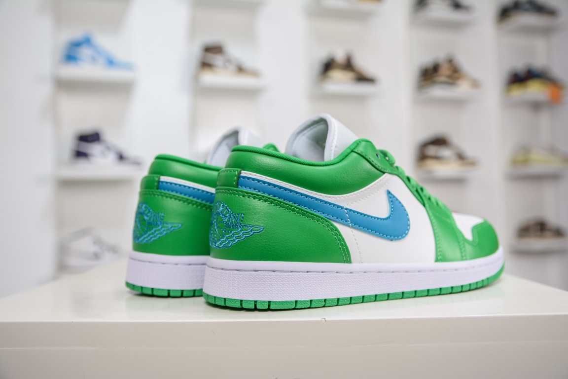 Original Air Jordan 1 Low white, green and blue AJ1 low-top casual sneakers DC0774-304
