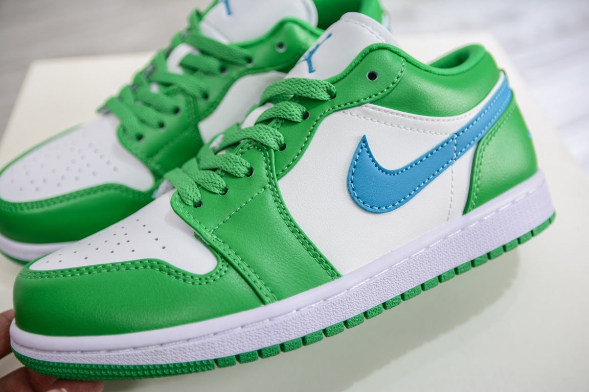 Original Air Jordan 1 Low white, green and blue AJ1 low-top casual sneakers DC0774-304