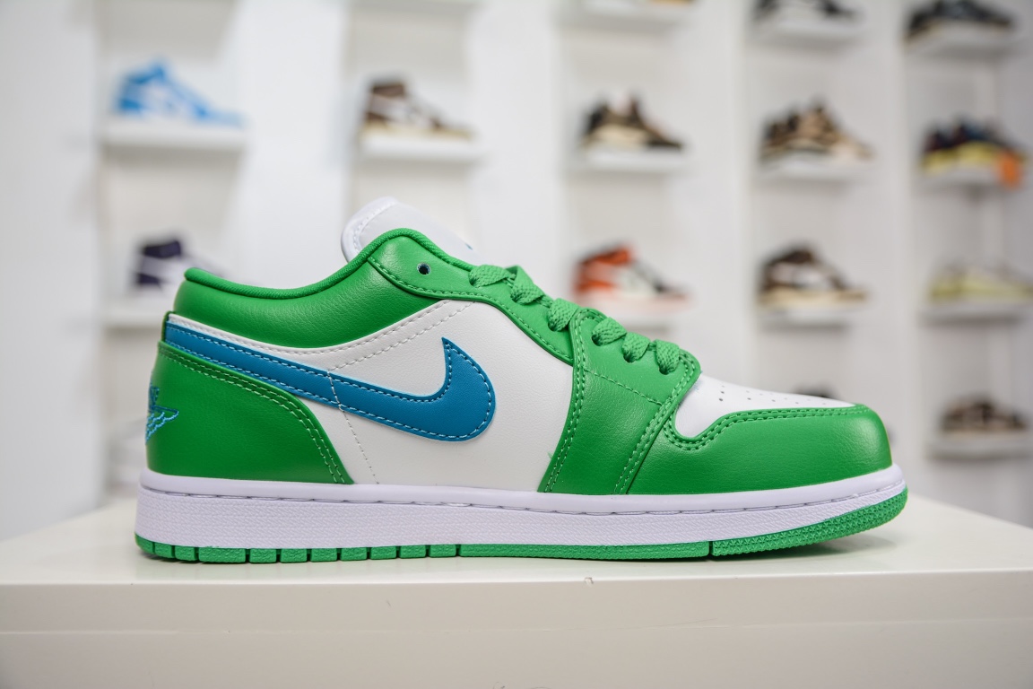 Original Air Jordan 1 Low white, green and blue AJ1 low-top casual sneakers DC0774-304
