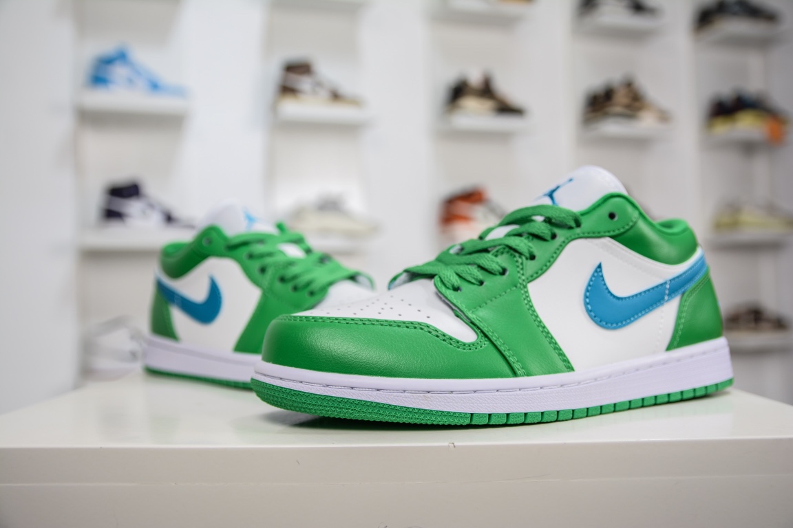 Original Air Jordan 1 Low white, green and blue AJ1 low-top casual sneakers DC0774-304