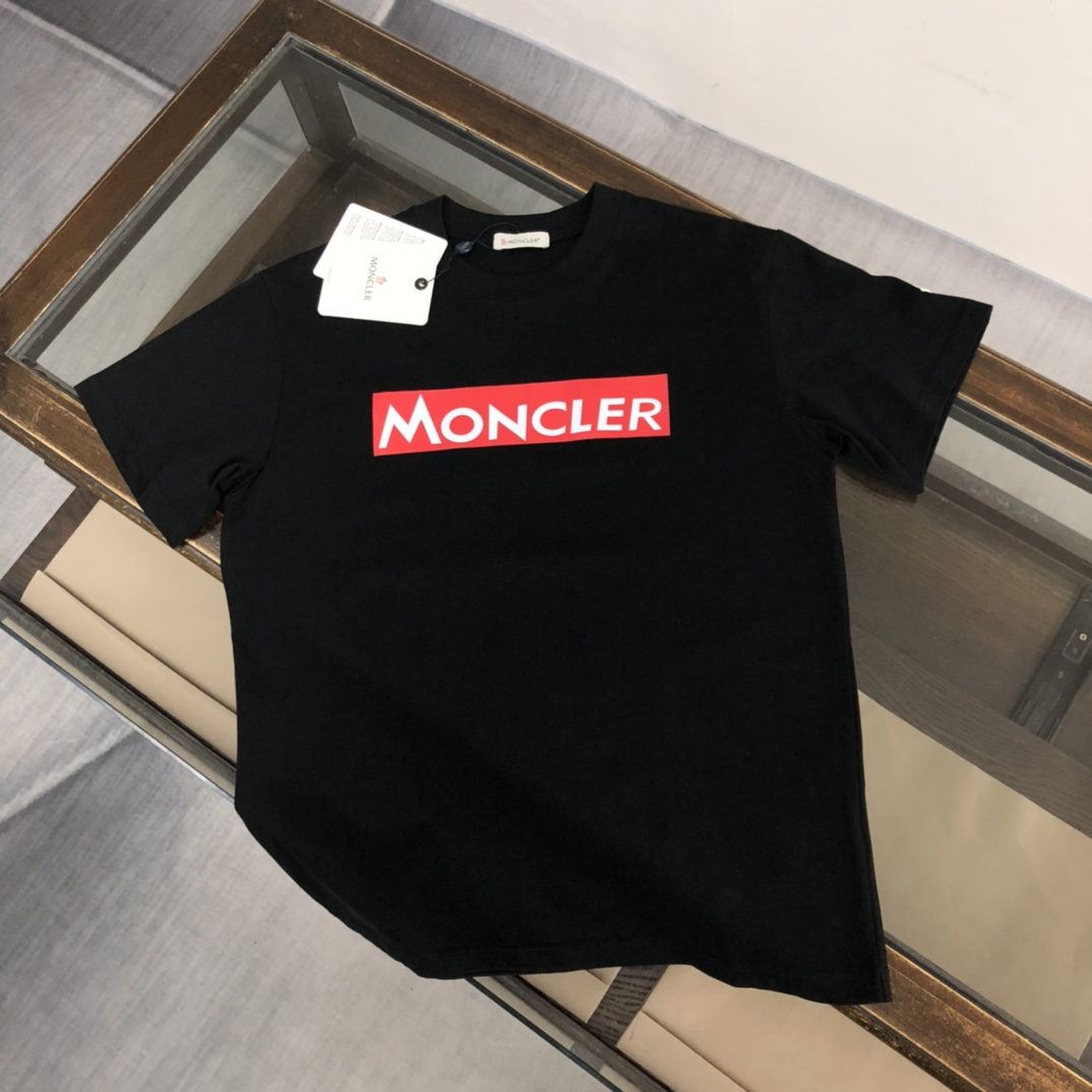 Moncler Clothing T-Shirt Black White Men Cotton Summer Collection Fashion Short Sleeve