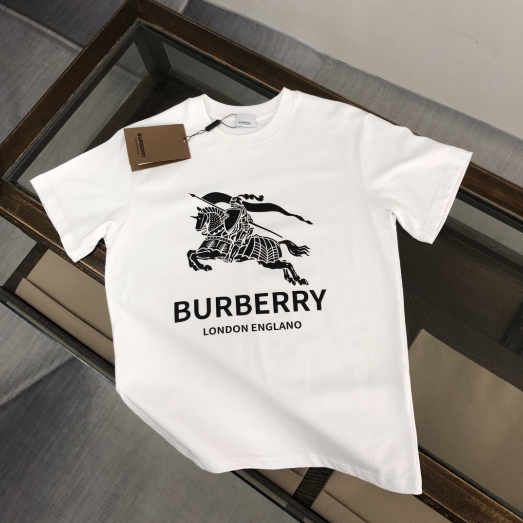 Burberry Clothing T-Shirt Black White Men Cotton Summer Collection Fashion Short Sleeve