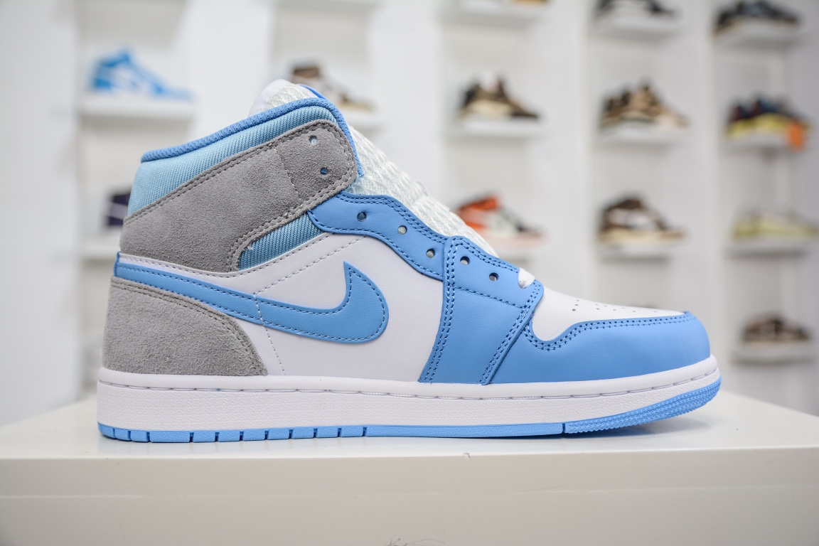 260 纯原Air Jordan 1 Mid 灰白蓝 市面最工高艺 DX9276-100