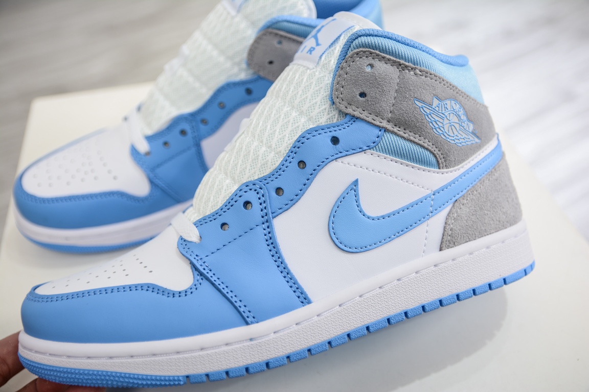 260 纯原Air Jordan 1 Mid 灰白蓝 市面最工高艺 DX9276-100