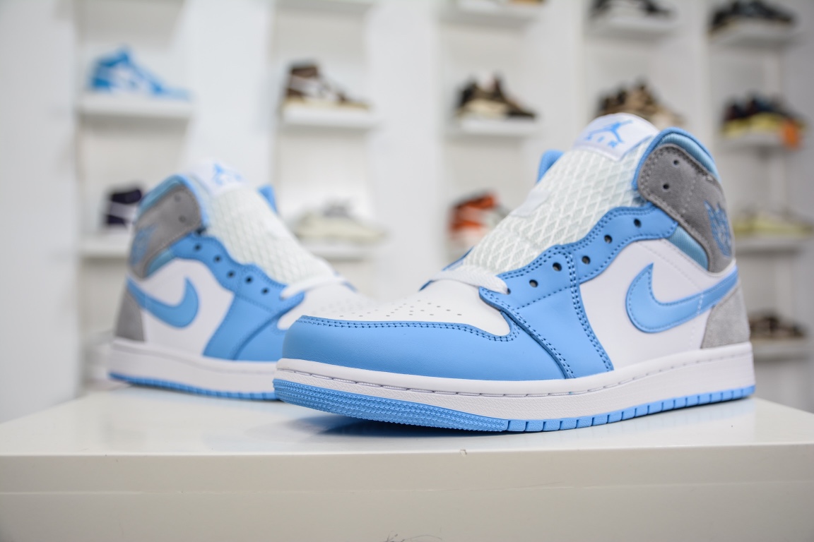 260 纯原Air Jordan 1 Mid 灰白蓝 市面最工高艺 DX9276-100