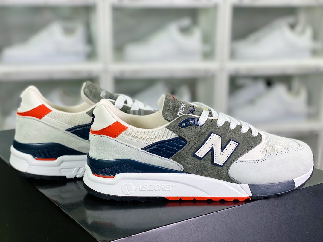 NBNew Balance M998 Made in USA high-end American pedigree jogging shoes ”Light Gray Dark Gray Blue Orange” CREA