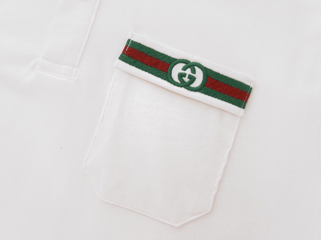 Gucci/古驰 23s新款胸口袋子刺绣polo 白色棉布