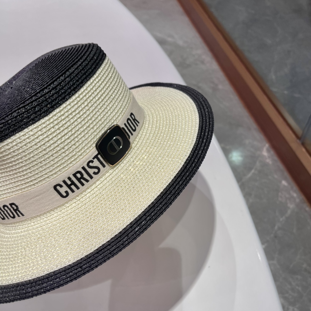  Dior迪奥草帽，太阳帽，沙滩遮阳帽帽，名媛风，头围57cm