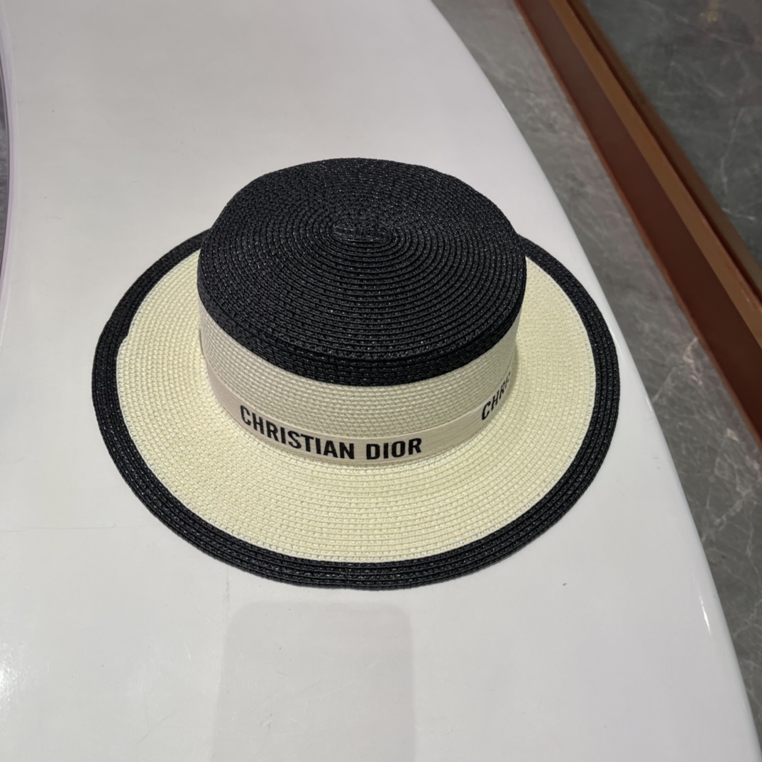 Dior迪奥草帽，太阳帽，沙滩遮阳帽帽，名媛风，头围57cm